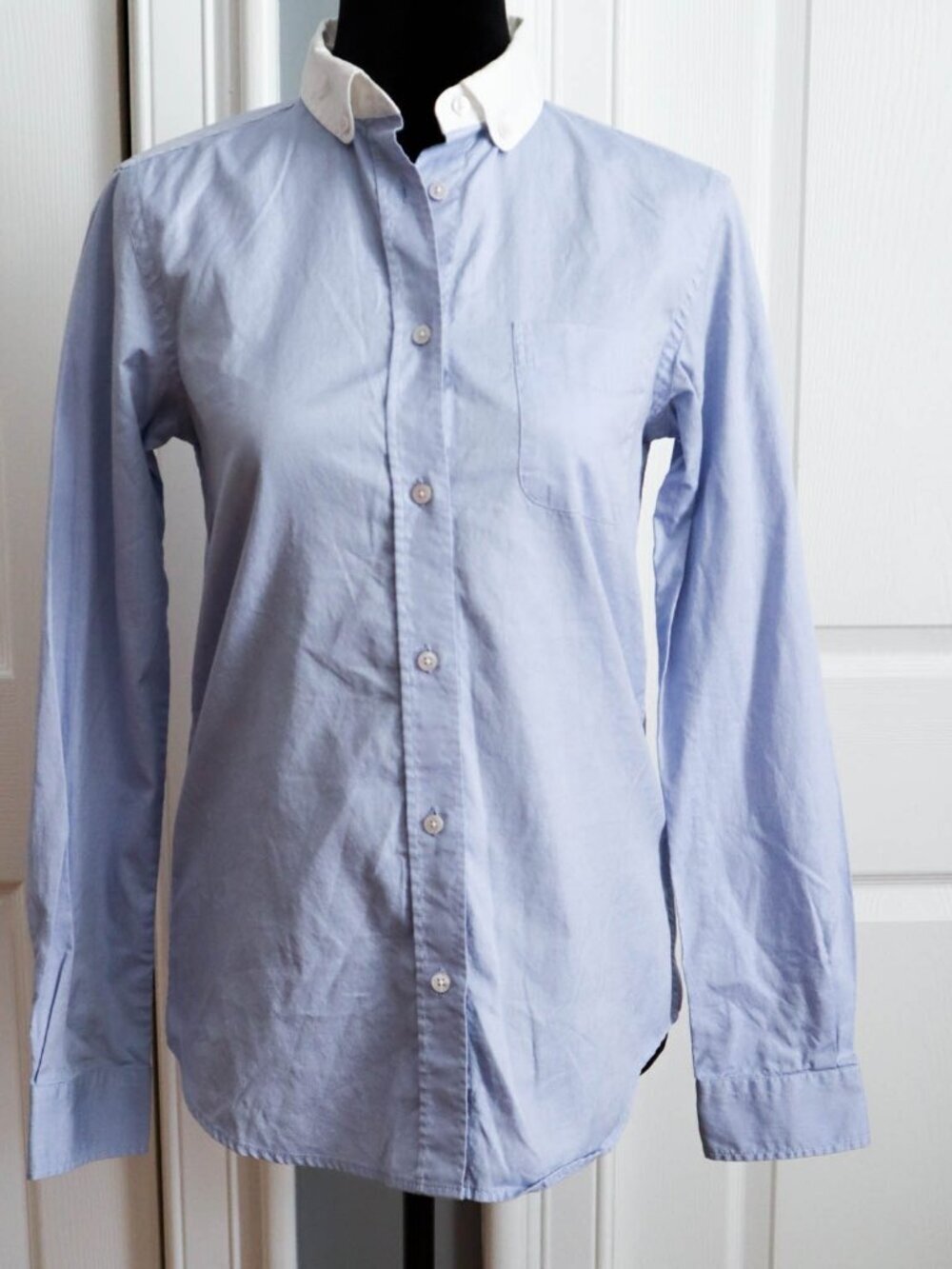Coach 1941 Women's Oxford Button Down Shirt Blue & White Contrasting Collar Sz 4